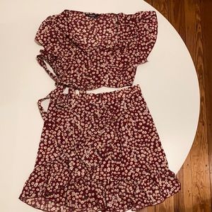 Two piece skirt and wrap shirt